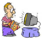 Appetite Cartoon Man Eating & Watch TV